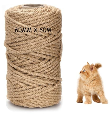 DXRPO 60m Sisalseil für Kratzbaum 6mm, Sisalseil Natur Sisal Seil für Katzen, Kratzseil, Katzenzubehör, Haushalt, Garten, DIY, Dekoration