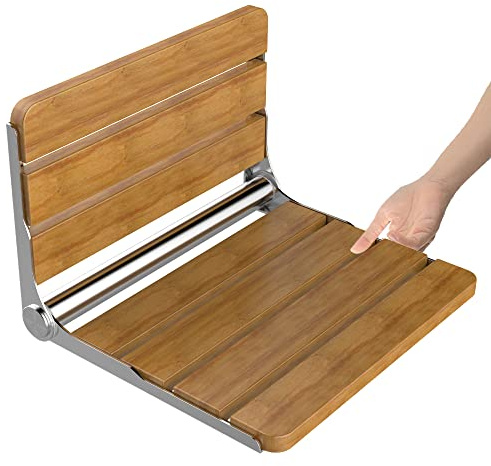 Heuffe Klappbarer Duschsitz Wandmontage - 200kg Schwerlast mit Rückenlehne für Senioren/Behinderte, Eichenholz Badhocker,Holz