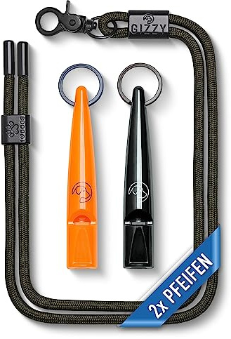 GIZZY® 2X Hundepfeife lauter & weitreichender Pfeifton I 2X Hundepfeifen ideal als Erziehungshilfen für Hunde I Zum Hundetraining u. als Hundepfeife Rückruf geeignet I Inkl. wertigem Band (orange)