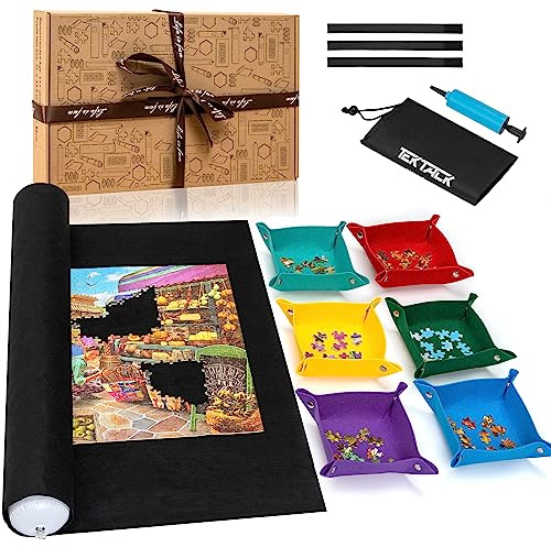 Tektalk Design mit höherer Kapazität mit 6 bunten Filzsortierschalen, Puzzle-Rollmatte in filigraner Verpackungsbox mit Handpumpe zum Speichern und Aufbewahren für 2000, 1500, 1000, 500 Puzzleteile
