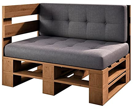 sunnypillow Palettenmöbel Europaletten, Eiche Eckbank 120x80cm | Indoor & Outdoor, Lounge gartenmöbel Holz gartenmöbel Set, Lounge möbel Terrasse Balkon loft Stil Paletten Palette