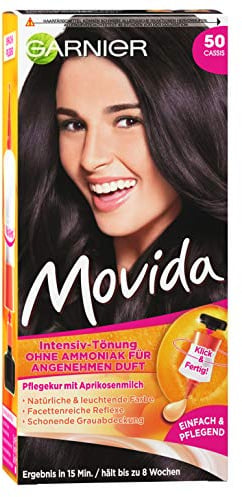 Garnier Tönung, Pflege-Creme, Intensiv-Tönung Haarfarbe, für leuchtende Farben, auch für graues Haar, ohne Ammoniak, Movida, 50 Cassis, 3er Pack Haarcoloration-Set