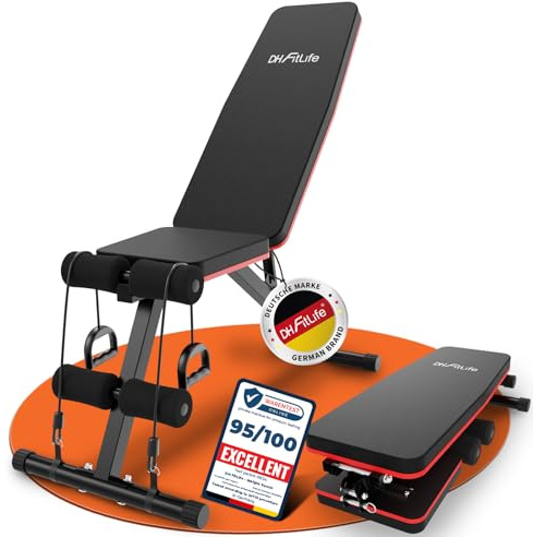 DH FitLife Klappbare 8 in 1 Hantelbank | 80% Platzsparend Trainingsbank für Ganzkörpertraining Zuhause | Verstellbare Fitnessbank & Schrägbank, Bauchmuskeltrainer für Home Gym