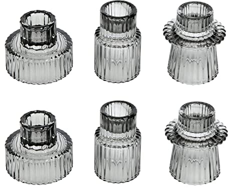 HofferRuffer Kerzenhalter 3er Set Teelichthalter Kerzenständer Glas Kerzenleuchter für Stabkerzen und Teelichter,Tischdeko Deko,Hochzeit,Party,Geschenke(Grau)