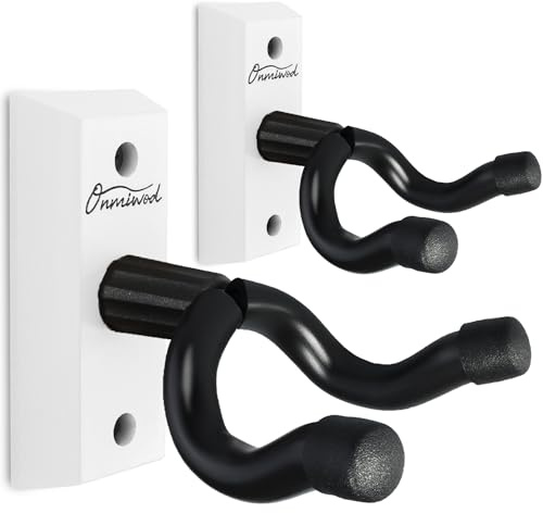 Guitar Wall Mount 2 Pack, White Hardwood U-Shaped Guitar Hanger Mount, Holder Hook Stand Wall for Acoustic, Electric Guitar, Banjo, Bass, Gift for Guitar Player Men Boy