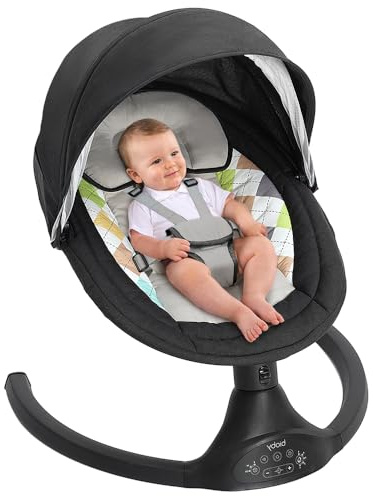Bioby Babywippe Elektrisch, Babyschaukel mit Bluetooth-Musik, Schwarz | Klappbare Wippe Baby Elektronisch mit 5-Punkt-Gurt & 5 Schaukelmodi, Leicht & Sicher Baby Swing für 0-6 Monate (2-9 kg)