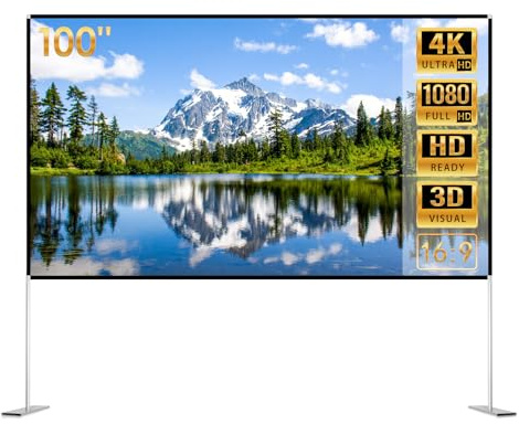 Todeco Beamer Leinwand 100 Zoll, Projektorleinwand mit Stand, 16: 9 | Full HD, 4K und 3D, faltbar, abwaschbar, tragbar, mit Tragetasche, für Heimkino, Büro und Reisen
