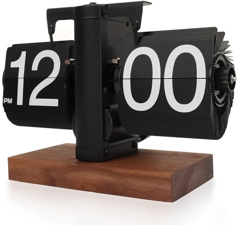 Yusat Retro-Flip-Uhr, Vintage-Tischuhr, digital, automatisches Drehen, batteriebetrieben, mechanische Schreibtischuhr, schwarz, ideal Zuhause, Büro, Raumdekoration (Batterie