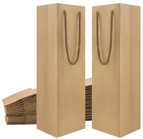 20 Stück Kraftpapier-Weintaschen praktische Flaschentüten Geschenktüten robuste Weinflaschen Tasche mit Griffen Wein Geschenktüten Wein-Taschen für Party,Bankette,Hochzeit,Weihnachten (Braun)