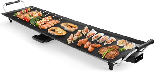 GOPLUS Grillplatte Elektrisch 1800W, XXL Elektrogrill, Teppanyaki Grillplatte mit Antihaftebeschichtung, Tischgrill mit 5-stufig Temperatur, 90 x 23 cm, Grillfläche für 8-10 Personen, BBQ & Party