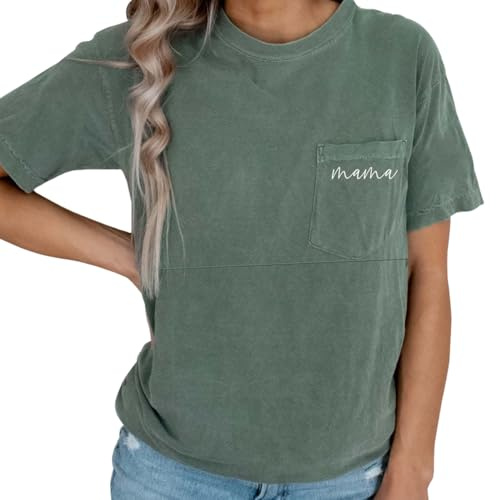 Komfort-Stillshirts für Damen, Mama, Reißverschluss, Still-Top, Distressed Schwangerschaftskleidung mit Tasche, Grün, Mittel