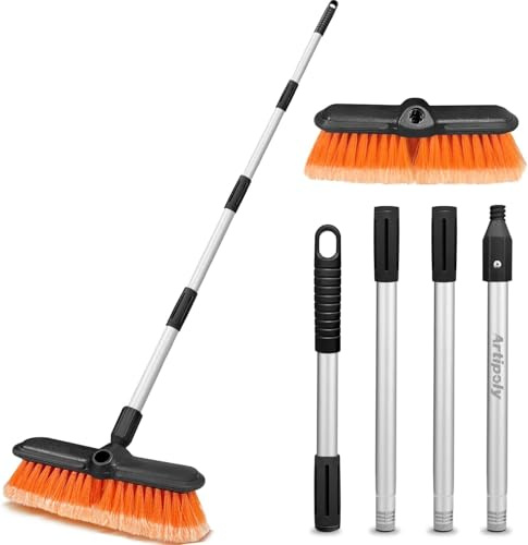 ARTIPOLY Autowaschbürste mit Stiel Langem Griff, 25cm weiche Bürste, 151cm | Kratzfeste waschbürste für Wohnmobil Boot SUV Hausfassade Schnee Solarpanel Deck Washing, Griff aus Aluminium Legierung