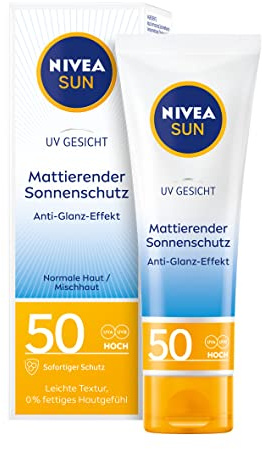 NIVEA SUN UV Gesicht Mattierender Sonnenschutz LSF 50 (50 ml), nicht fettende Sonnencreme für das Gesicht, sofort wirksame Sonnenmilch mit leichter Textur