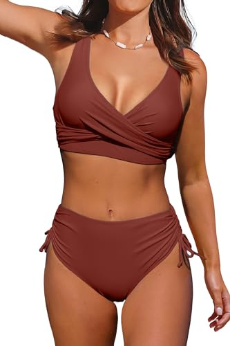 Beachsissi Damen Cross Back Badeanzüge Leopard Twist Front Bademode Kordelzug Side Bikini Sets