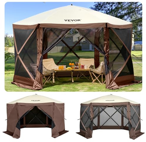 VEVOR Faltpavillon, 3,05 x 3,05 m, 6-seitiges Pop-up-Camping-Überdachungszelt mit Netzfenstern, tragbarer Tragetasche, Erdspießen, große gartenpavillon für Outdoor-Camping, Rasen und Hinterhof
