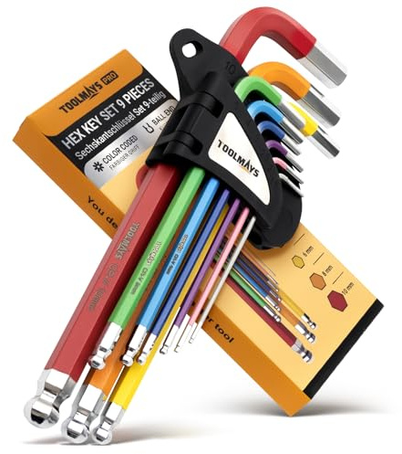 TOOLMAYS Innensechskant Satz, 9tlg Innensechskantschlüssel Set mit Kugelkopf,1,5–10mm Multicolour Winkelschlüsselsatz,CR-V
