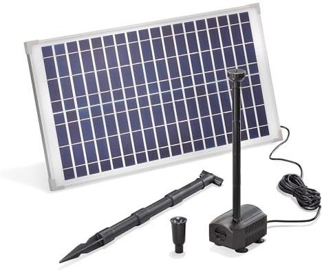 esotec Solar Teichpumpenset 25/875 Professional Fontäne Wasserspiel 101913 | 25Wp Solarmodul, 875l/h, IP68, 2,5m Förderhöhe, Trockenlaufschutz, 5m Kabel, 13mm, 2 Fontänen, Durchflussregler, 18VDC
