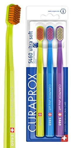 Curaprox CS 5460 Ultra-Soft Zahnbürste – Manuell Für Erwachsene | Sanfte Reinigung Mit Curen®-Borsten | Grün/Blau/Lila | 3er-Pack | Hergestellt In Der Schweiz