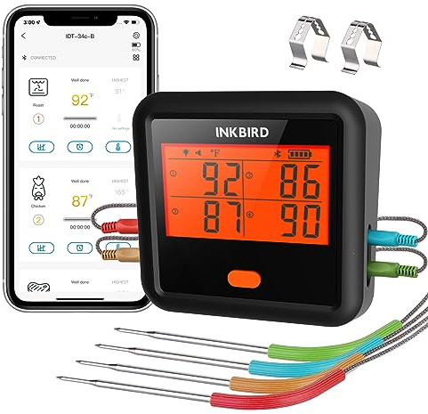 Inkbird Grillthermometer IDT-34C, Fleischthermometer Digital Bluetooth | Mit 45m Verbindungsentfernung, Kabellos Mit Tempalarm, Ofenthermometer für Grill, Backen, BBQ