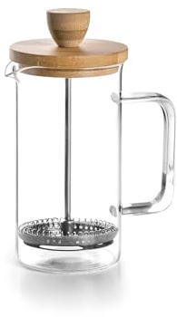 LACOR - 62161 - Holz Französische Kaffeemaschine, French Press Kaffeemaschine, Edelstahlfilter, 8 Tassen, Edelstahl & Bambusholz, 1L