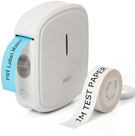 prt QUTIE Bluetooth Beschriftungsgerät Selbstklebend, Tragbarer Mini Etikettiergerät, USB Aufladen Etikettendrucker, labelmaker für Zuhause, Büro, Datum, Name, Kompatibel, iOS & Android，Weiß