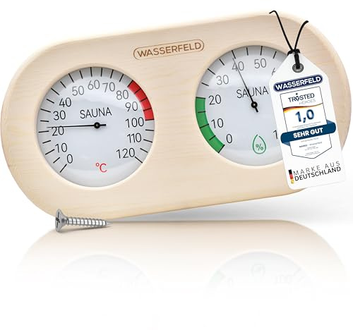 WASSERFELD® Sauna Thermometer Hygrometer [2in1 Funktion] Präzises Saunathermometer für eine genaue Messung der Temperatur & Luftfeuchtigkeit - Sauna Hygrometer mit gehärtetem Glas - Saunazubehör…