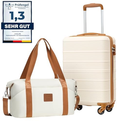 COOLIFE Handgepäck Koffer 55x35x20cm + 20L Reisetasche (40×25×20cm) für Ryanair & Easyjet mit 4 Silent Spinner Rädern & TSA-Schloss – ABS-Hartschale, Leicht Handgepäck Set
