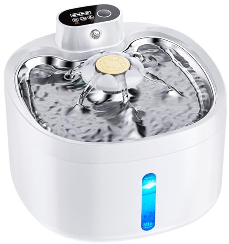 Katzenbrunnen, 2.6L Trinkbrunnen für Katze mit 4 Filter, Leise Katzenbrunnen Kabellos mit Bewegungsmelder, 4000mAh Batteriebetrieben Katzentrinkbrunnen, Tablett aus Edelstahl für Katze - BPA-Frei