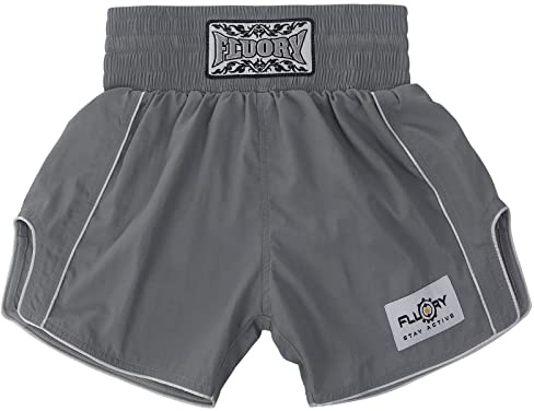 FLUORY Muay Thai-Shorts, einfache, stilvolle Box-Shorts, weiches glattes Nylon, Kampf, Frapple, Workout-Shorts, GRAU, Mittel