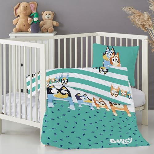 Bluey Bettwäsche für Kinder und Babys 100x135 cm + 40x60 cm - 2-teillige Bettwäsche mit Reißverschluss - Hautfreundlich & atmungsaktiv - 100 % Baumwolle - pflegeleicht - Öko-Tex zertifiziert