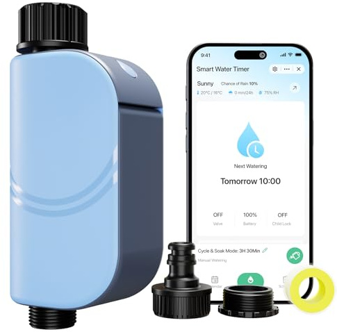 EZAIoT Bewässerungscomputer WLAN mit Durchflussmesser – Smarte App-Steuerung für Garten & Rasen, Mengen- & Zeitbasierte Bewässerung, Regenverzögerung