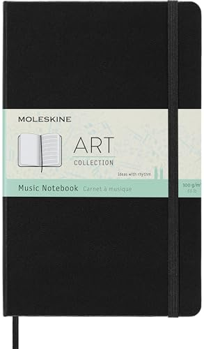 Moleskine Art Collection Musikbuch (mit Hardcover und elastischem Verschluss, Papier für Kugelschreiber, Stifte und Füllfederhalter, Groß 13 x 21 cm, 192 Seiten) schwarz S33100