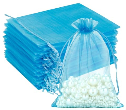 G2PLUS 100 Stück Blau Organzasäckchen 13x18 CM: Groß Geschenk Organzabeutel, Hochzeit Organza-Beutelchen mit Kordelzug Sie als Hochzeit Bonbonsbeutel, Schmuckbeutel, Geschenkbeutel