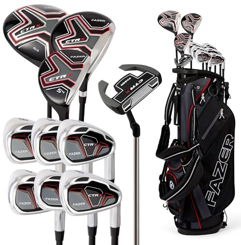 Fazer CTRX Steel Golf Club Full Set - Komplettes Herrenpaket mit Driver, Woods, Hybrid & Eisen - Standtasche & Headcovers enthalten - Ideale Golfschläger für Anfänger & Spieler