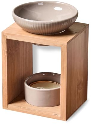 Zen'Arôme - Duftlampe Birdy Schwarz - Duftwachs-Brenner - Diffuser für Ätherische Öle und Raumdüfte - Kerzenhalter Aromatherapie - Dekorativer Teelichthalter aus Holz und Keramik - Höhe: 16,5 cm