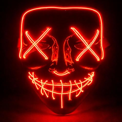 TK Gruppe Timo Klingler LED Halloween Maske - wie aus Purge steuerbar, Gesicht leuchtend, für Halloween, Fasching & Karneval als Kostüm für Herren & Damen (Farbauswahl)