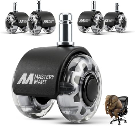 Mastery Mart Bürostuhl Rollen 11mm, Leise Gummirollen Schützt Hartböden vor Kratzern und Beschädigungen, Nie Wieder Bodenschutzmatte, 5er Set Rollen für Bürostühle (Grau, PASST NICHT für 10mm Stift)