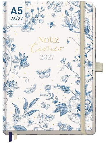 Häfft Wochen-Notiz-Kalender 2026 2027 A5 Fine Style | 17 Monate Buchkalender mit Wochenplaner & großem Notizfeld von Aug. 26 - Dez. 27 Terminplaner Terminkalender Wochenkalender