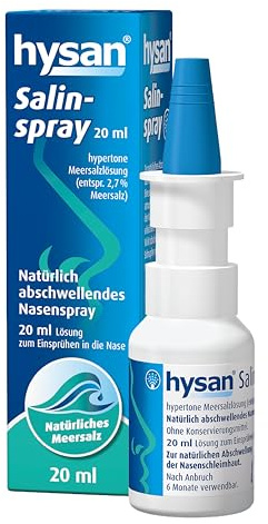 hysan® Salinspray - Natürlich abschwellendes Nasenspray mit hypertoner Meersalzlösung - für Erwachsene/Kinder ab 1 Jahr - gegen trockene Nasenschleimhaut - ohne Gewöhnungseffekt - 20 ml