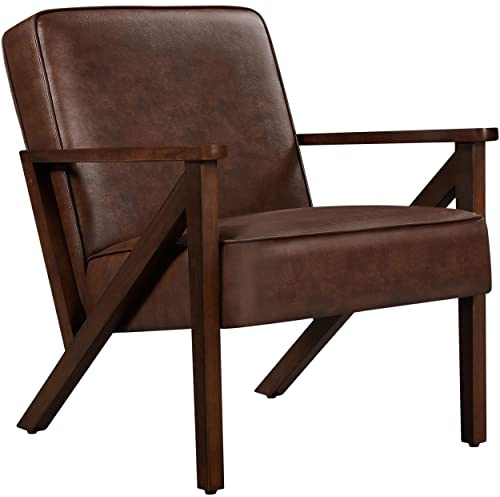 Yaheetech Loungesessel Sessel Vintage Relaxsessel Kunstleder mit Massivholzbeinen Einzelsofa für Wohnzimmer/Schlafzimmer/Empfangsbereich Dunkelbraun