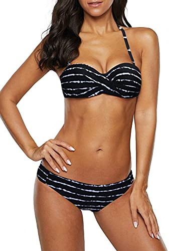 Dokotoo Bandeau Bikini Damen Set Push Up | Wickeloptik Neckholder Oberteil Sexy Low Waist Bademode Zweiteiliger Badeanzug Swimsuit