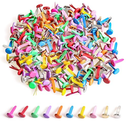 moinkerin 200 Stücke Mini Runde Brads, Musterklammern Metall Bunte Brads Verwendet für Scrapbooking Papier Briefklammern Basteln Handwerk DIY Kunsthandwerk (Farbig, 8 X 14 mm)