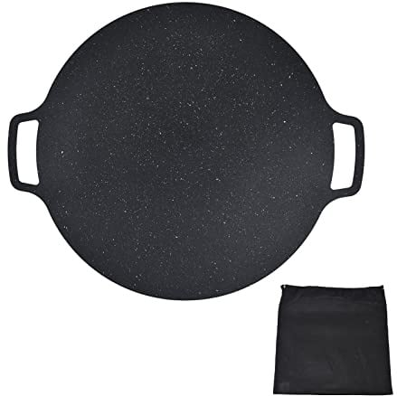 Grillplatte Gusseisen, Koreanische Runde Grillpfanne mit Antihaftbeschichtung und Doppelgriffen, 30 cm Gusseiserne BBQ Platte für Induktion Gasherd Elektrokochfeld Camping Outdoor Kochen