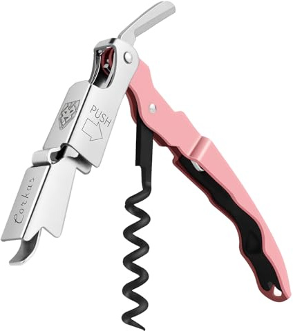 CORKAS Kellnermesser - Profi Korkenzieher aus Edelstahl in Gastronomie Qualität mit Flaschenöffner & Folienschneider für alle Korkenarten（Rosa）