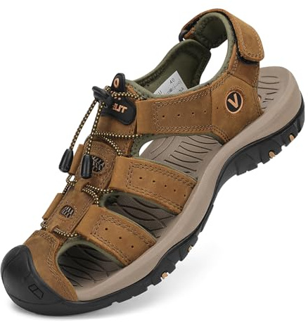 FLARUT Sandalen Herren Outdoorsandalen Trekkingsandalen Wander | Echtleder,Geschlossene Zehe,Rutschfest Gummisohle,Leichte & Dämpfende EVA-Zwischensohle,Verstellbarer Klettverschluss