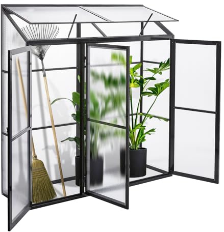 Euboer Aluminium Gewächshaus Beistell Tomatengewächshaus klein Dreitürig Treibhaus 180x55X190 cm