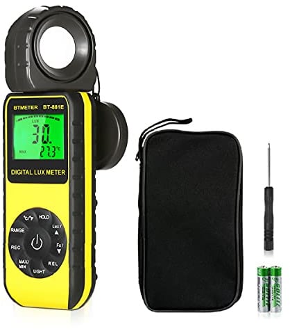 Digital Luxmeter Lichtmessgerät, BTMETER BT-881E Belichtungsmesser 0,01~300,000 Lux/FC Light Meter mit Backlit LCD, Lichtmesser für Fotografie, Pflanzen