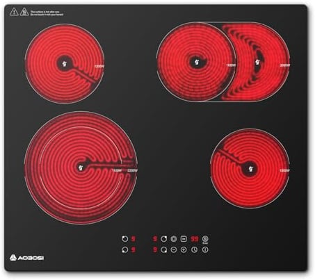 Aobosi Glaskeramikkochfeld 4 Platten 60cm,Herdplatte 4 Kochfelder mit Sensor-touch Control,9 Leistungsstufe,Dual-Zone und Bratzone, Pause-Funktion,6600W,Sicherheitsverriegelung,Timer