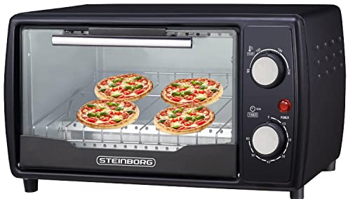 Ecosa Mini Backofen | 1000 Watt | 10 Liter | inkl. Backblech und Grillrost | Pizzaofen | 90°-230°C | 60 min. Timer | aufklappbares Krümelblech | Minibackofen | Backofen | Kleiner Backofen