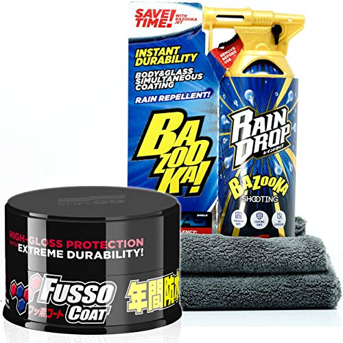 Detailmate Versiegelung Set: Soft99 Rain Drop Bazooka, 300ml - Sprühversiegelung für Lack, Scheinwerfer, Glasoberfläche, Reifen, Chrom, Kunststoff (außen), Felgen + Premium Mikrofasertuch